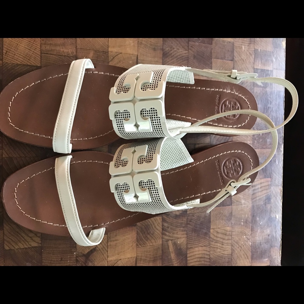 Tory Burch White Lowell platform heel sandal